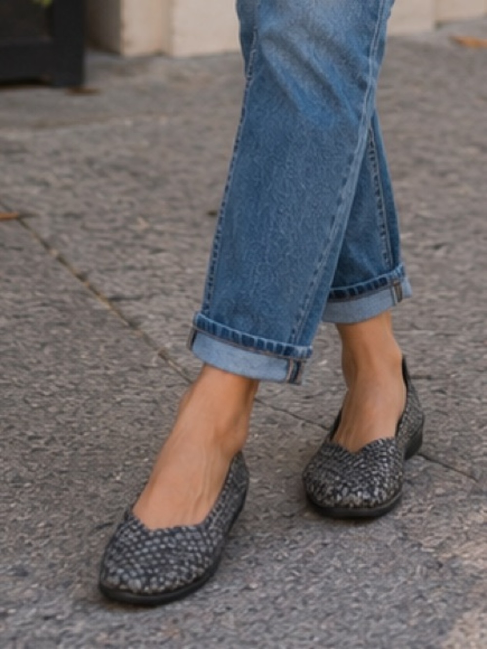 Bernie Mev Catwalk Metallic Pewter Woven Flats EU38 NWT